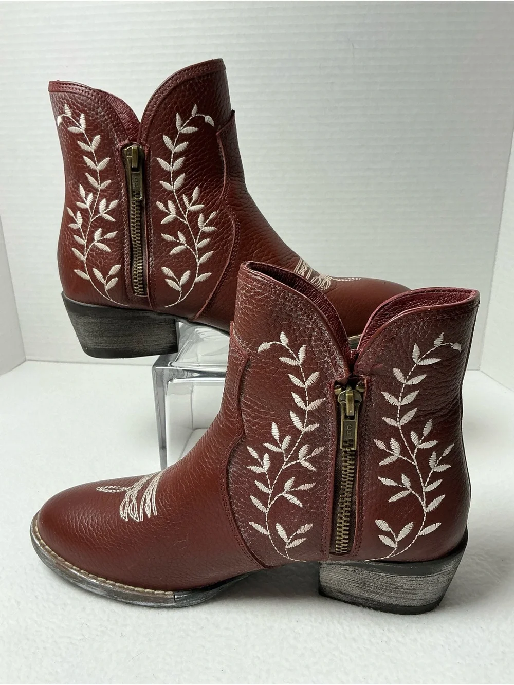 Sterling River Burgundy Leather Embroidered Western Cowgirl Boots Size 7